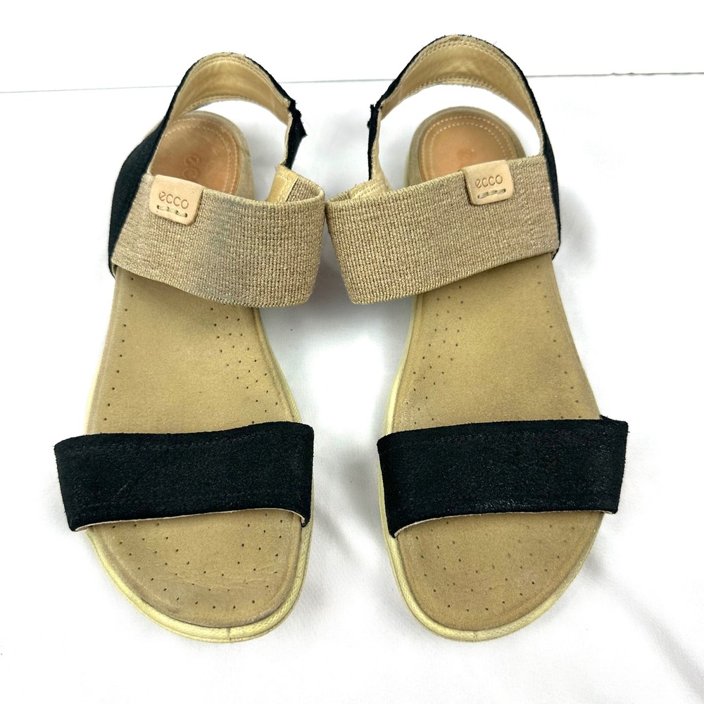 ECCO Damara Elastic Ankle Strap Comfort Sandal Women 37 Black Beige